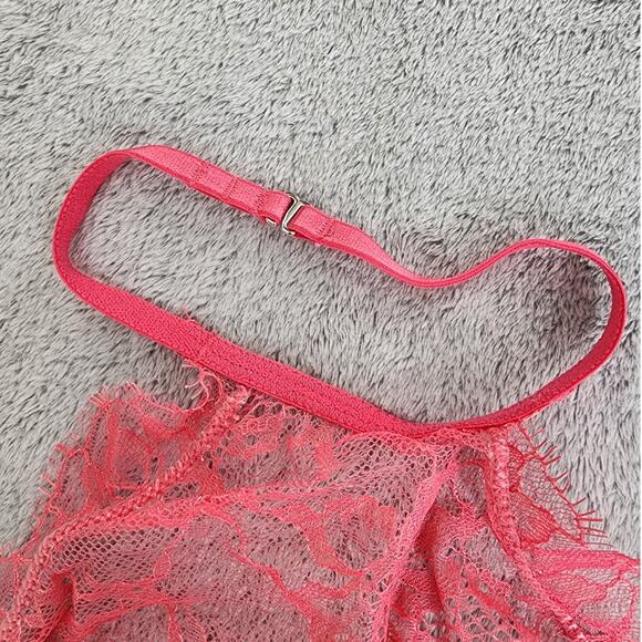 NEW Victoria's Secret Bralette 32D Pink Coral Very Sexy High Neck Lace Underwire - Picture 3 of 8